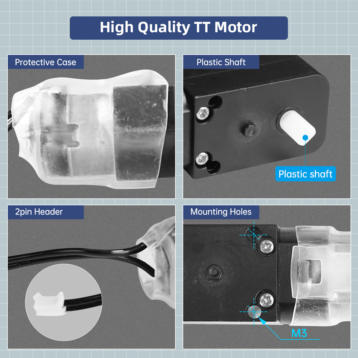 High Quality TT Motor with Plastic Shaft 3V-6V 150RPM Ratio 1:42 for Smart Car Robot High Quality TT Motor with Plastic Shaft 3V-6V 150RPM Ratio 1:42 for Smart Car Robot